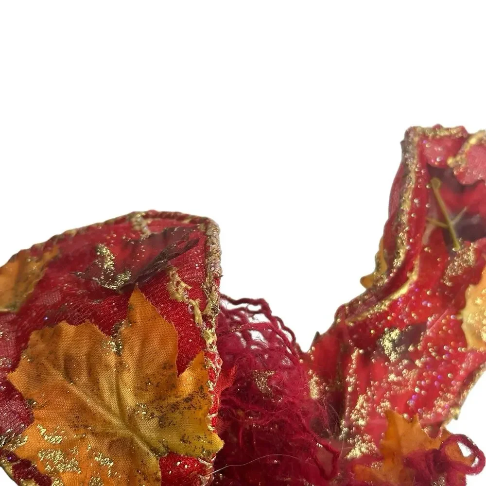 Handmade Fairy Art Doll Red Gold Leaves Wings Whimsical Pixie Fantasy Damaged
